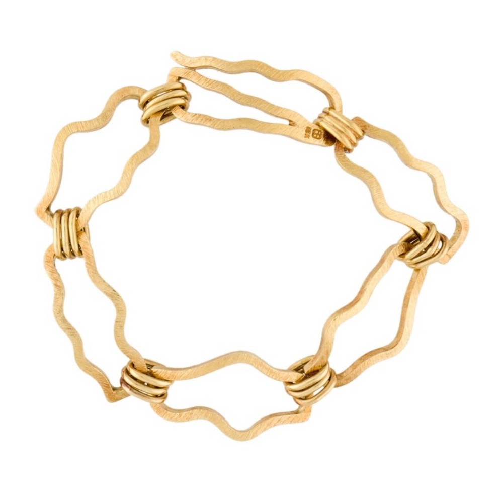 Rare Pre-1968 Italian 18K Gold Wavy "Mousetrap" Link Bracelet by Zadi – 26.3g
